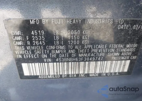 2015 Subaru Legacy 2.5I Premium from USA, damaged, VIN 4S3BNBH63F3049747